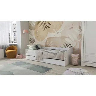 Interlink Kinderbett Ausziehbett 90 x 200 cm Kiefer massiv lackiert weiß