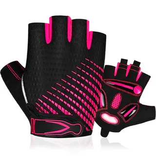 BTNEEU Fingerlose Fahrradhandschuhe mit Gel Halbfinger Radsport Handschuhe für Damen und Herren, Atmungsaktiv Rutschfestes Rennrad Handschuhe Männer für Mountainbike Training Fitness Sport (Rosa, L)