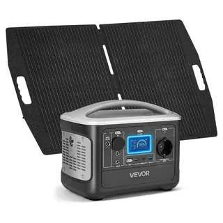 Vevor Tragbare Powerstation, mit 100-W-Solarpanel, 600-W-Solargenerator, 493-Wh-LiFePO4-Akku-Backup & 7 Ausgängen, Notstromaggregat, Ideal für Notfälle zu Hause, Camping & Wohnmobilreisen
