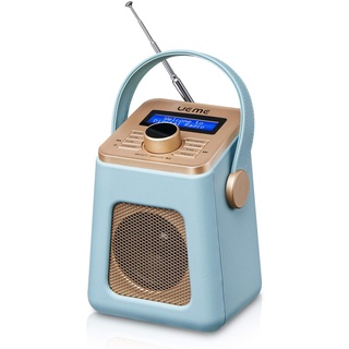 UEME Mini DAB+ DAB Digitalradio und UKW Radio mit Bluetooth Lautsprecher, Radiowecker, und Leder Verkleiden (Blau)