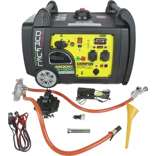 Champion Power Equipment mobiles Stromaggregat Benzin + Gas (3100 Watt, tragbarer Inverter, Generator, extrem leise, mit integriertem Griff und Radsatz, ideal für Outdoor + Camping) 73001i-DF-EU, Gelb