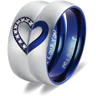 ANAZOZ Ringe Paare 2 Set Edelstahl, Eheringe 6mm Blau mit Gravur I Love You Hochzeit Ring Herren Größe 60 (19.1)