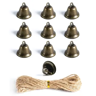 Small snail 10 Stück Vintage Bronze Glöckchen Mini Hängende Handwerksglocke mit 10m Juteschnur für DIY-Dekorationen, Christbaumschmuck, Windspiele, Nähen, Einbruch, Hundetöpfchentraining