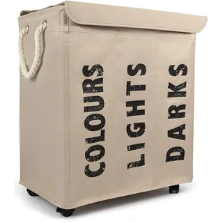 osoltus Wäschebox - Wäsche-Sortierer mit Deckel & Rollen - Bad-Organzier - Wäschekorb - Wäschetruhe - Badezimmer Wäsche-Sortiersystem - Sand