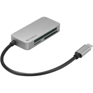 Sandberg USB-C Speicherkartenlesegerät, Grau, Schwarz
