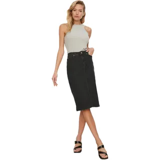 TRENDYOL Damen Black Midi Denim Skirt, Schwarz, 42 EU