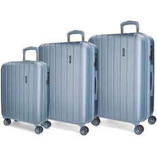 Movom Wood Kofferset Blau 55/65/75 cms Hartschalen ABS TSA-Schloss 220L 4 Doppelräder Handgepäck
