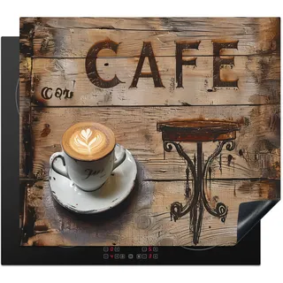 KitchenYeah© Herdabdeckplatte Einteilig Herdabdeckung Abdeckplatte | 57x51 cm - Glaskeramikkochfeld Abdeckung Induktionskochfeld Aufrollbare Matte Cafe - Holz - Kaffee - Regale