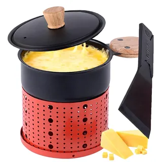 VolksRose Raclette mit Kerzenantrieb - Tragbarer Raclettekessel für 2 Personen - Multifunktionaler Mini-Tischwärmer für Schokoladen-/Käsefondue - Topf mit Holzgriff, 300ml für Büro, Camping, Zuhause