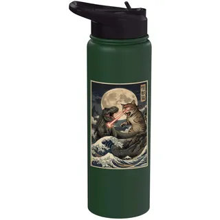 Trex Cat Japanische Ukiyo-e Woodblock Monster Art Stainless Steel Insulated Water Bottle