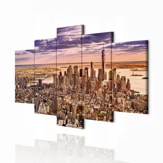 decomonkey Wandbilder New York 200x100 cm 5 Teilig Leinwandbilder Wanddeko | Bild auf Leinwand, Kunstdruck, Wohnzimmer, Wanddekoration