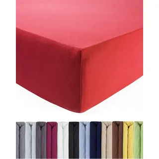 ENTSPANNO Luxus Spannbettlaken 180 x 200 bis 200 x 220 cm - Aus weichem Premium Jersey - Ideal für Wasser- u. Boxspringbetten bis 35cm Höhe - Koralle-Rot