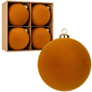 Hollyone 4 Stück Große Weihnachtskugeln aus Samt Braun, 12cm Flockige Christbaumkugeln, Bruchsicherer Dekorativer Hängende Ornamente für Weihnachtsbaum Feiertage Party Weihnachtsdeko