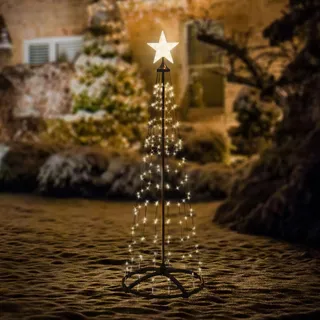 ECD Germany LED Weihnachtsbaum Außen 210 cm 370 LED Warmweiß, Timer, 9 Modi, Dimmbar, inkl. Fernbedienung, Stern, Beleuchteter Tannenbaum Weihnachtsdeko Metall Lichterpyramide Lichterbaum Lichterkette