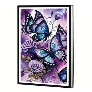 JICFDAO DIY 5D Diamond Painting Notebook 14.5x21cm Diamant Notizbuch Blanko a5 Crystal Art Notizbücher Tagebuch Reisetagebuch Aufzeichnung der Inspiration Arbeitspläne Geschenk Lila Schmetterling