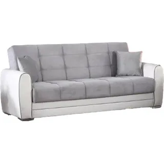 Schlafsofa Dgirou, 3-Sitzer-Container-Schlafsofa aus Kunstleder und Stoff, Wohnzimmersofa aus gepolstertem Stoff mit Klick-Klack-Öffnung, 220x84h91 cm, Weiß und Grau - Weiß