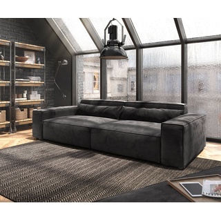 DeLife Big-Sofa Sirpio XL 270x130 cm Mikrofaser Schwarz mit Hocker