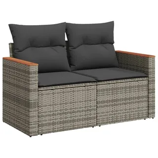 vidaXL Gartensofa 2-Sitzer mit Kissen Grau Poly Rattan - Grau