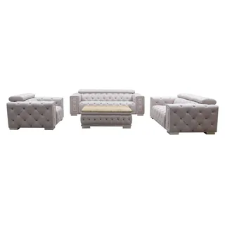 Couch Set Garnitur Polster Leder Design Chesterfield Sofagarnitur 3+2 Sitzer Neu - Weiß
