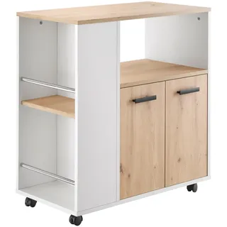 Mid.you Barwagen , Weiß, Eiche Artisan , Holzwerkstoff , rechteckig , 75x79.5x40 cm , kippsichere Aufbewahrung von Flaschen , Esszimmer, Servierwagen