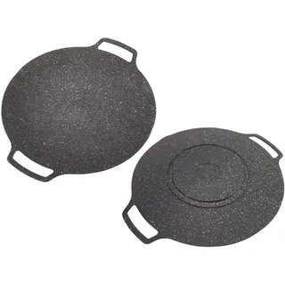 Buachois Koreanische Grillplatte 30cm Runde Antihaft Grillpfanne, Outdoor Camping Tragbare BBQ Grill Pfanne mit Griff, Aluminiumlegierung Korea Herdplatte Grillaufsatz für Gaskocher, Induktion