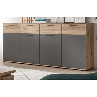 Sideboard "Tomaso" Eiche und grau Wohn- und Esszimmer Kommode 200 cm mit Soft-Close - Naturbelassen, Grau