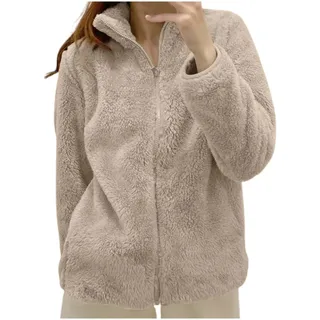 Nuqqichongtian Teddyjacke Damen Winter Teddyfleece Jacke Winterjacke Thermal Warm Teddy Wintermantel Fleecejacke Flauschig Plüschjacke Outdoor Fleecemantel
