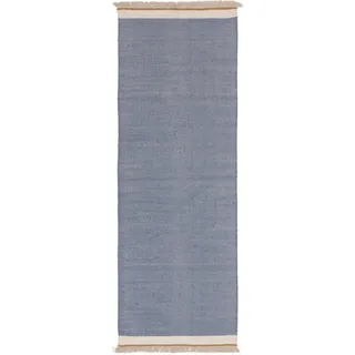 benuta Wollteppich Karla, rechteckig, Höhe: 5 mm, Kunstfaser, Berber, Ethno-Style, Wohnzimmer blau 70 cm x 200 cm x 5 mm