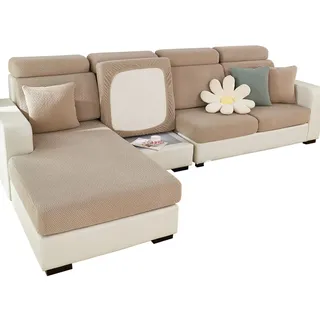 ShowyLive 2024 Neue Sofa Sitzkissenbezug Stretch Sitzkissenschutz für 1 Sitzer Sofa, Stretch Sitzkissenschutz für Sofabezug Ecksofa L Form (1 Stück, Khaki weben)