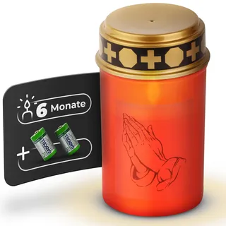 Novaliv LED Grablicht rot Dauerbrenner mit Batterie Flackereffekt Grabkerzen Friedhofskerze Gedenkkerze Grablaterne Ewiges Licht Trauerkerze