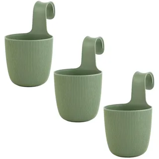 Engelland - 3 x Blumentopf, Balkontopf zum Aufhängen, Moos-Grün, Hängetopf für runde & eckige Balkongeländer, Pflanzkübel, Wasserspeicher, Drainageeinsatz, UV- & Frostbeständig, Ø 15 cm