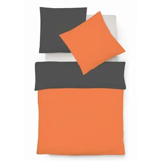 FLEURESSE Provence W Wendebettwäsche-Set Halbleinen orange-schiefer 200x200+2x80x80 cm