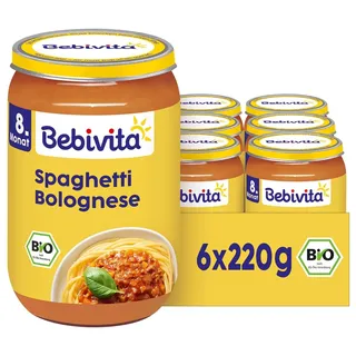 Bebivita Spaghetti Bolognese, 6er Pack (6x220g), Menü ab 8. Monat