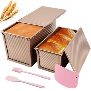 lafo Toastbrot Backform Set mit Deckel, 2-teilige Brotbackform mit Deckel und Zubehör, Rechteckige Kastenform für Toastbrot und Brot, Backform für Brot, Roségold, inkl. Schaber
