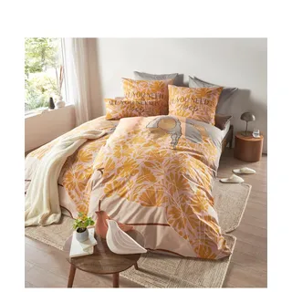 Bettwäsche HEINE HOME Gr. 5, gelb (ocker, sesam, bedruckt), B/L: 135cm x 200cm, Renforcé, B/L: 40cm x 80cm, 2 Stk., Renforcé, 100% Baumwolle, Bettwäsche, Bettwäsche