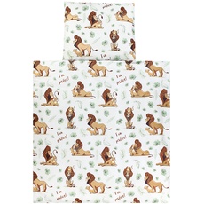 TupTam Unisex Baby Wiegenset 4-teilig Bettwäsche-Set: Bettdecke mit Bezug und Kopfkissen mit Bezug, Farbe: Löwe/Braun/Grün, Größe: 80x80 cm