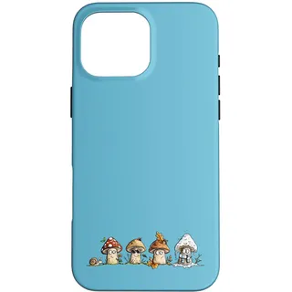 Hülle für iPhone 16 Pro Max Drollige Jahreszeiten Pilze Wald Natur Cartoon Fliegenpilz