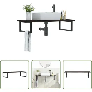 The Living Store Waschtischplatte mit Halterung Stahl und Massivholz Eiche - Braun