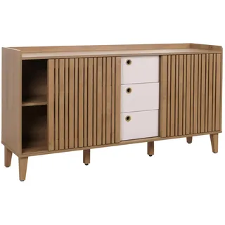 MCW Sideboard MCW-M48, Kommode, Schiebetür Staufach, MDF 81x150x40cm ~ natur, Schubladen weiß
