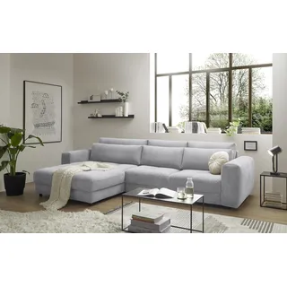 Ecksofa BARURA Cord hellgrau – XXL Couch in L-Form mit großer Liegefläche, modernes Sofa 333x194 cm, inklusive Kissen