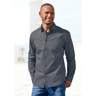 H.I.S Langarmhemd "Regular fit" mit Haifischkragen und allover Print aus reiner Baumwolle, anthrazit, bedruckt