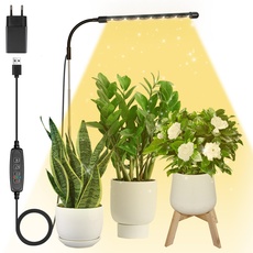 Qoolife Pflanzenlampe Led Vollspektrum, Grow Light für Zimmerpflanzen, Höhenverstellbar Pflanzenlicht mit Timer 3/9/12Hrs, 3 Lichter Modi, 10 Helligkeitsstufen, Ideal für kleine Pflanzen