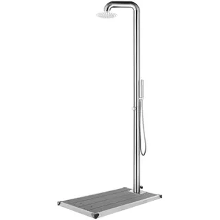 Gartendusche mit Grauer Bodenplatte 230 cm Edelstahl - Grau, Bunt