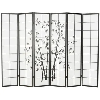 Homestyle4u Paravent 6-tlg. 264/179 cm Schwarz Bambusmuster , Holz , 264x179x2 cm , Wohnzimmer, Raumteiler, Paravents