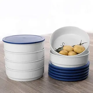 Holst Porzellan GVE 080 SET 2B Vorratsdose/Vorratsschale 0,80 l stapelbar mit Deckel blau, weiß/blau, 18 x 18 x 5.2 cm, 6 Einheiten