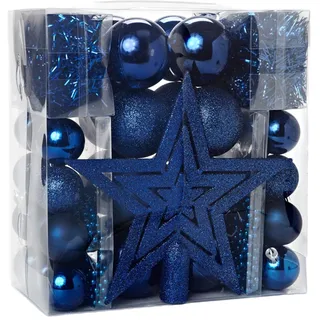 Heitmann Deco Weihnachtsbaum-Schmuck Set 45-TLG. – Blau – inkl. Baumspitze, Kugeln, Girlanden & Perlketten – bruchsicherer Kunststoff
