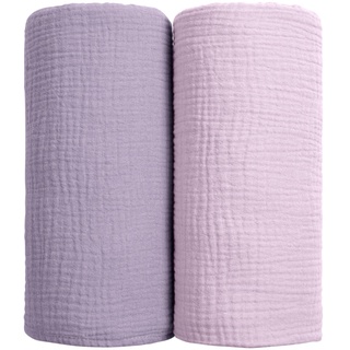 lulumoon Baby Pucktuch Musselin Decke - Baumwolle Dünne Atmungsaktive Babydecke - Baby Swaddle Decke Tücher für Junge und Mädchen 2 Stück 100x100cm(Violett)