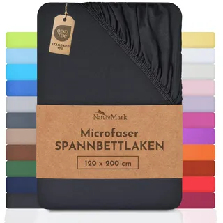 NatureMark Spannbettlaken Mikrofaser-Polyester 120 x 200 cm Schwarz