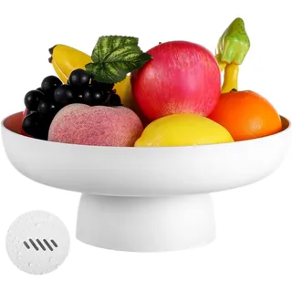 Obstschale mit Abflusslöchern, 10,2" großer Obstkorb mit abnehmbarem Sockel, weiße Kunststoff-Dekorschale für Obst und Gemüse