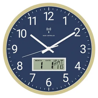 Foxtop Funk-Wanduhr Digital & Analog 30cm mit LCD-Anzeige – Digitale Funkuhr Wanduhr mit Temperatur, Datum, Wochentag Lautlose Küchenuhr für Wohnzimmer, Küche, Badezimmer